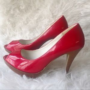 Red Patent Peep Toe Heels